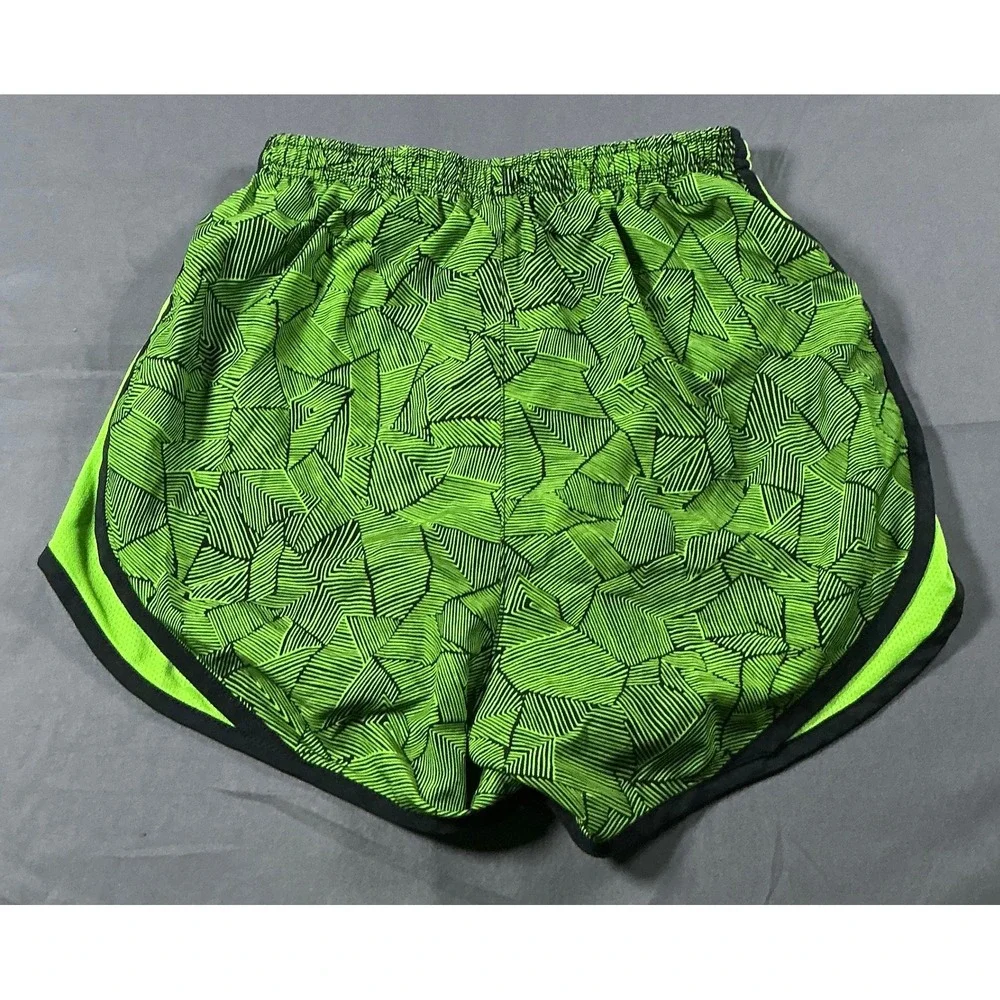 Nike Womens Dri-FIT Tempo Running Shorts Neon Green Black Geometric XS